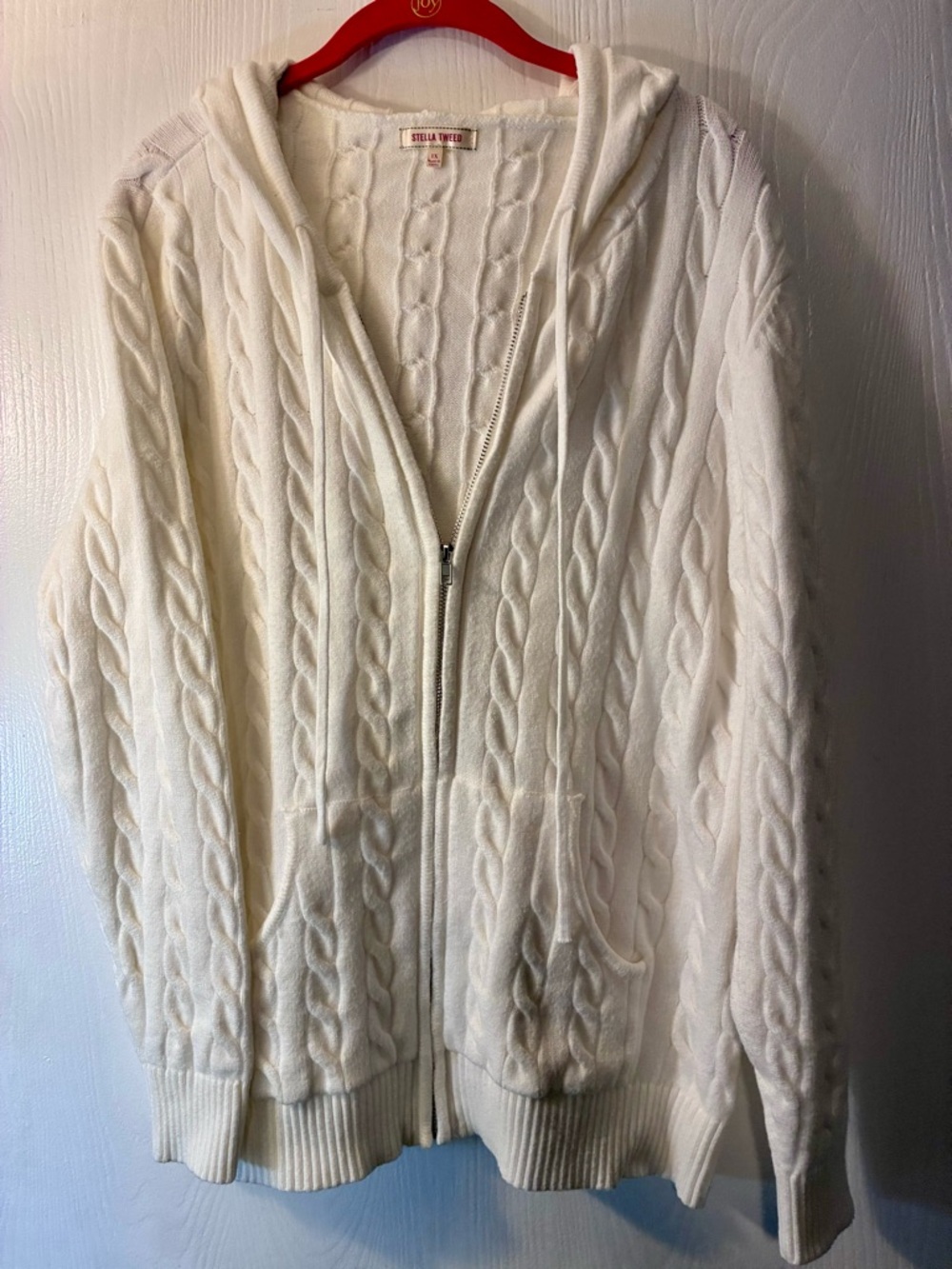 Stella Tweed Cream Cable-Knit Hooded Zip Cardigan